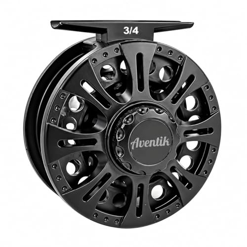 Aventik HVCE Graphite Fly Reel Center Drag System Classic III Graphite Large Arbor Sizes 3/4, 5/6, 7/8 Fly Fishing Reels - size: 3/4, style: Only Reel