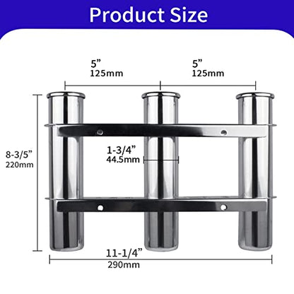3 Tubes Fishing Rod Holder for Boat, 304 Stainless Steel 3 Tubes Linked Fishing Rod Rack Wall-Mounted Fishing Pole Holder with Tools Storage for Marine Boat Yacht RV
