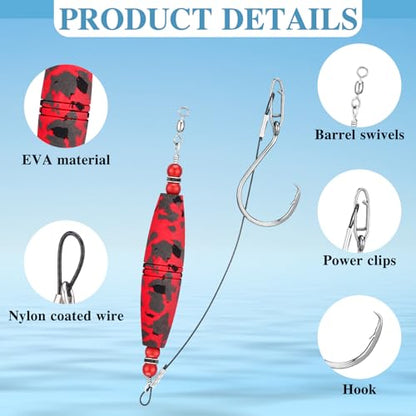 Soulchen 4 Pcs Catfish Float Rigs Fishing Bobbers 3 Inch Float Popping Corks Catfishing Equipment Tackle Combo EVA Peg High Buoyancy Body Circle Hooks Weight - color: Fashion