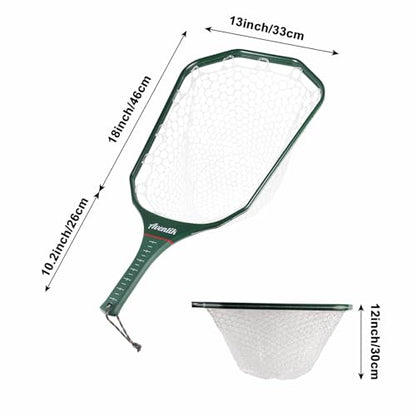 Aventik Fly Floating Fishing Net Carbon Fiber Landing Trout Net Light Weight Clear Rubber Ghost Net Catch & Release - color: Stealth Boat Frame standard handle green magnet