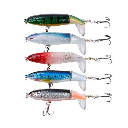 Fishing Lures Bass Popper Topwater 5pcs FS/YE-04 | Rotating Tail Bionic Swimming Lure, for Bass Trout Walleye Catfish Pike,Freshwater ,Saltwater,Crankbaits - color: B, size: 4.33'',0.46oz