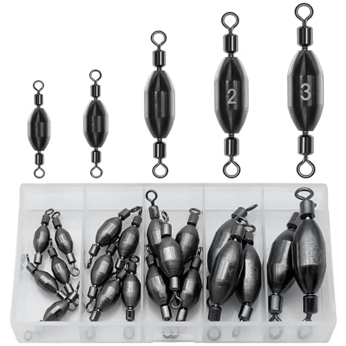 Fishing Weights Swivel Bullet Sinkers Brass Fishing Weights Saltwater Freshwater Bass Sinker Weight with Swivel Rolling 1/4oz, 1/8oz, 1/16oz，1/32oz, 3/8oz, 1/2oz - style: 20pcs-mix