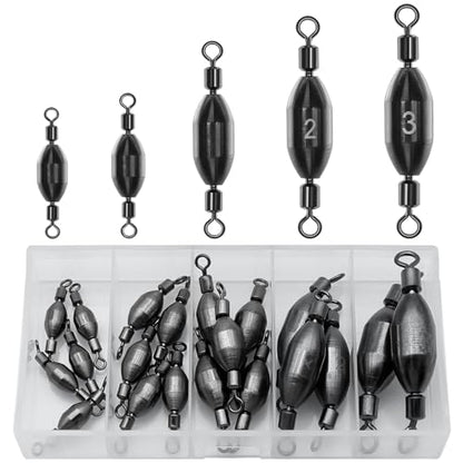Fishing Weights Swivel Bullet Sinkers Brass Fishing Weights Saltwater Freshwater Bass Sinker Weight with Swivel Rolling 1/4oz, 1/8oz, 1/16oz，1/32oz, 3/8oz, 1/2oz - style: 20pcs-mix