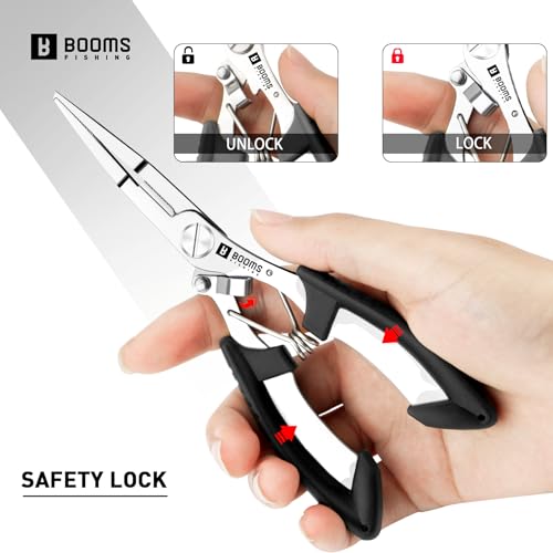 Booms Fishing H01 Small Fishing Pliers Scissors Braid Cutters Stainless Steel Fishing Tools Split Ring Pliers Hook Remover - color: A: Straight With Lanyard