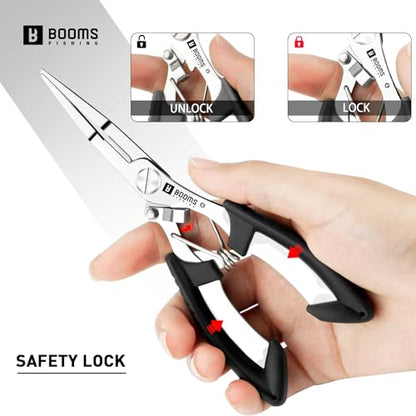 Booms Fishing H01 Small Fishing Pliers Scissors Braid Cutters Stainless Steel Fishing Tools Split Ring Pliers Hook Remover - color: A: Straight With Lanyard