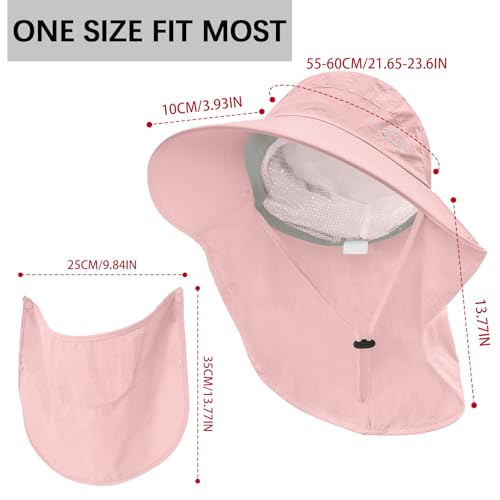 Rosoz Sun Hat for Men Women with Neck Flap,Wide Brim UPF50+ Fishing Hat with Detachable Face Cover Outdoor Sun Protection Hat - color: 1pack-pink