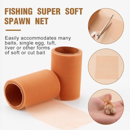 Woanger 2 Rolls Fishing Soft Spawn Net 3'' x 157.5'' Spawn Sac Netting Sack Catfish Fishing Bait Mesh Holder Accessories for Roe Bags - color: Orange
