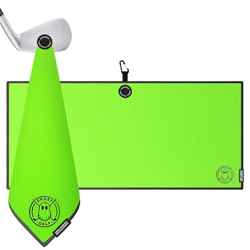 Ghost Golf Magnetic Towel (Caddie) - Premium Ultra-Absorbent Microfiber Golf Towel with Magnet for Golf Carts or Clubs - 18" x 40" Golfing Gear - Waffle Weave Pattern (Neon Pink) - color: Neon Green