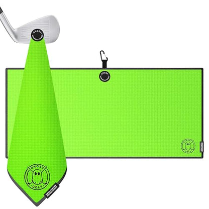 Ghost Golf Magnetic Towel (Caddie) - Premium Ultra-Absorbent Microfiber Golf Towel with Magnet for Golf Carts or Clubs - 18" x 40" Golfing Gear - Waffle Weave Pattern (Neon Pink) - color: Neon Green