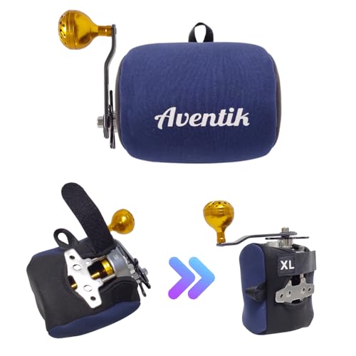 Aventik Neoprene Conventional Reel Cover Round Reel Gloves Trolling Reels Storage Reel Pouch Fits 800 1000 2000 3000 4000 5000 6000 Series Fishing Reels - color: 3pcs-Black/Blue, size: XL:5.1''W x 3.5''D