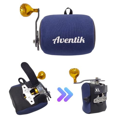 Aventik Neoprene Conventional Reel Cover Round Reel Gloves Trolling Reels Storage Reel Pouch Fits 800 1000 2000 3000 4000 5000 6000 Series Fishing Reels - color: 3pcs-Black/Blue, size: XL:5.1''W x 3.5''D