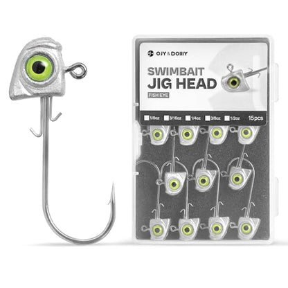 OJY&DOIIIY Swimbait Jig Heads with Chartreuse Fish Eye, 1/8 3/16 1/4 3/8 1/2oz Jigheads for Freshwater&Saltwater Fishing 10/15 Pack - color: Unpainted, size: 1/2oz - 15PCs