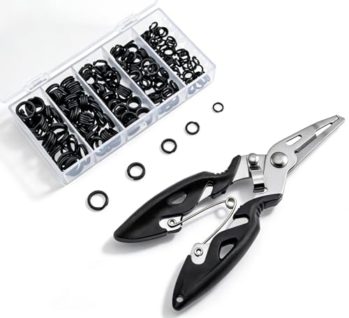 Fishing Split Rings Kit: 250pcs Heavy Duty Steel Fishing Lure Making Ring Fishing Hook Connector Tackle - color: Black Split Large Plier Set