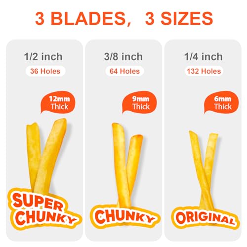French Fry Cutter, Stainless Steel Potato Cutter with 1/2 Inch, 3/8 Inch and 1/4 Inch Blades (Manual Cutter, 1/2 '' & 3/8 '' & 1/4 '' Blade) - color: Manual Cutter, size: 1/2 Inch & 3/8 Inch & 1/4 Inch