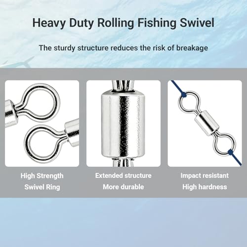 AMYSPORTS Lure Connector Swivels Fishing Stainless Steel Saltwater Fishing Swivel Rolling High Strength Barrel Swivels Tackle SUS304 - size: Size5 (132lb) 50 pcs