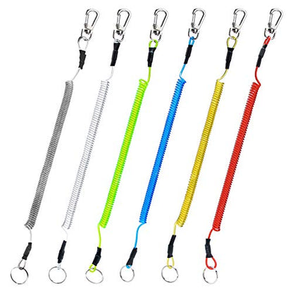 Booms Fishing T04 Fishing Lanyards Fishing Tool/Pole Safety Coil Lanyard Retractable Wire Inside Tup Cover - color: 6pcs / pack_colorful