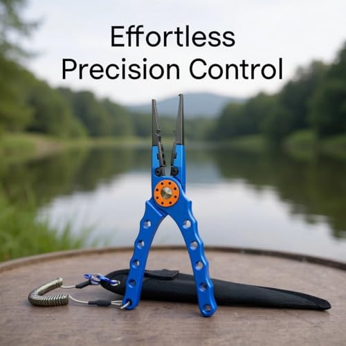 7.9 in Aluminum Fishing Pliers with Stainless Steel Cutters, Sawtooth Jaws, Lanyard and Sheath, Classic Blue