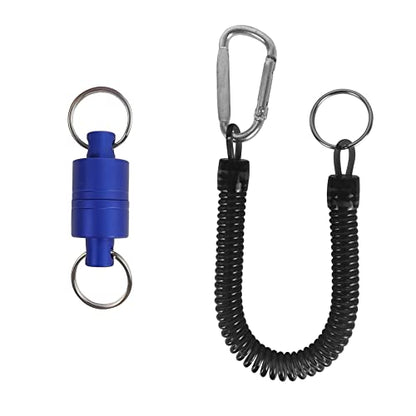 Aventik Magnetic Net Release Ultra-Strong Keychain Fly Fishing Net Retractor with Coiled Lanyard Carabiner Clip - color: Blue