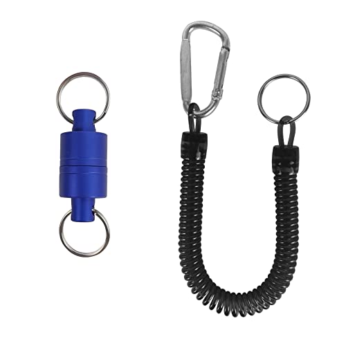 Aventik Magnetic Net Release Ultra-Strong Keychain Fly Fishing Net Retractor with Coiled Lanyard Carabiner Clip - color: Blue
