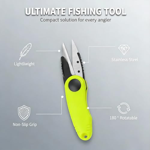 Fishing Scissors, Folding Micro Scissors for Braided Fishing Line Stainless Steel Fishing Line Cutter with Non-Slip Rubber Handle(Yellow)