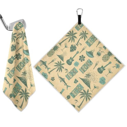 Tropical Pineapple Fish Beige Print Magnetic Golf Towel for Golf Bags Microfiber Golf Accessories for Women Men with Carabiner Clip Attaches to Carts and Clubs, 17.7"x17.7"