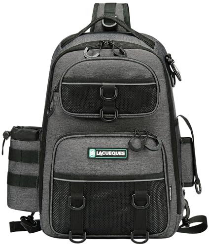 22L Wading Fishing Tackle Sling Bag, Holds 3x 3700 Boxes, Grey | Hands Free Lure Casting, Large Crossbody Shoulder Backpack with Rod Holder, Water Bottle Holder, 12 Heavy Duty D Rings - color: Grey