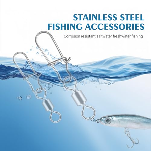 50 Pcs Fishing Swivels Set, Durable Carbon Steel Fishing Swivels & Snaps for Smooth Rotation, Tangle-Reducing Rigging, Ideal for Freshwater & Saltwater Anglers