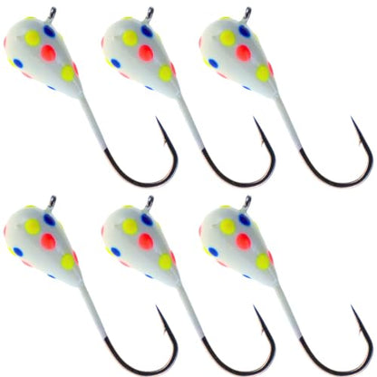 Reaction Tackle Tungsten Ice Fishing Jigs, Tear Drop Jig Heads that Glow with UV Light for Panfish, Crappie, Walleye, Perch, Trout and Bluegill - color: Wonder Glow Spots 6-pcs, size: 6 mm Long
