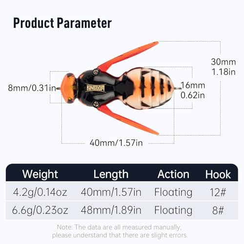 Kingdom Wasp Crawl Bait Insect Bionic Floating Fishing Lures Swimbaits Hard Artificial Baits Lure Freshwater and Saltwater Bass Carp Pike Walleye Fishing ABS Material Carbon Steel Three Book Hook - color: 03, size: 4.2g