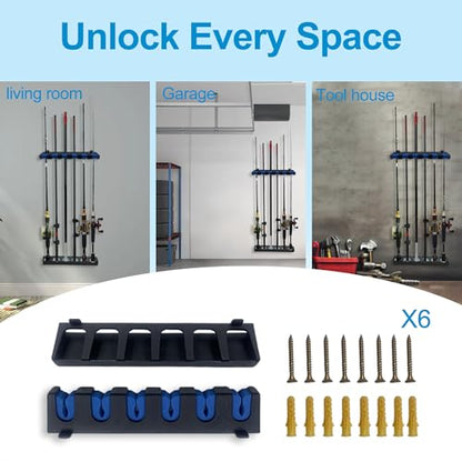 Keenorika Vertical Fishing Rod Holder, Wall Mounted Fishing Rod Rack, Fishing Pole Holder Holds Up to 6 Rods or Combos, Space Saver Fishing Rod Organizer for Garage , Boat, Shed, Basement, Cabin - style: Vertical hanging