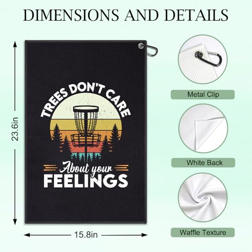 DYJYBMY Trees Don't Care About Your Feelings Printed Disc Golf Towel with Clip, Funny Sport Towel for Disc Lovers Golfer, Father's Day Appreciation Retirement Gifts for Husband Dad Grandpa Golf Lover - color: Black01