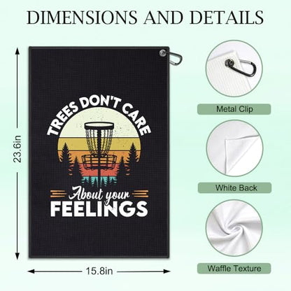 DYJYBMY Trees Don't Care About Your Feelings Printed Disc Golf Towel with Clip, Funny Sport Towel for Disc Lovers Golfer, Father's Day Appreciation Retirement Gifts for Husband Dad Grandpa Golf Lover - color: Black01