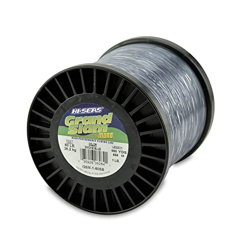 HI-SEAS Grand Slam Monofilament Fishing Line - Strong & Abrasion Resistant in Clear, Pink, Green, Smoke Blue, Fluorescent Yellow Freshwater & Saltwater - 1 lb Spool - color: Smoke Blue, style: 80 Lb Test, 0.90 Mm Dia, 660 Yd