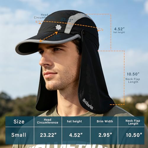 Fishing Hat with Removable Neck Flap, Foldable Sun Protection Baseball Cap - color: Black