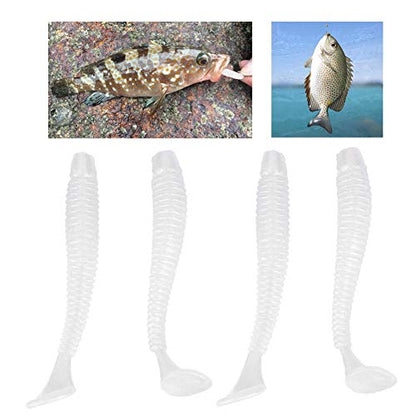 Tbest 50 Pcs 5cm Soft Fishing Lures, Plastic Fishing Bait T-Tail Grub Worm Baits Fish Tackle Accessory 9 Colors - color: White