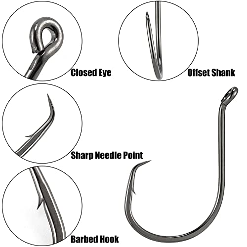 Dr.Fish 100 Pack Octopus Circle Hooks, Saltwater & Freshwater Fishing Hooks, #8-#10/0, Offset, Catfish, Tuna, Striper, Snapper, Bass Fishing - color: Black, size: #5/0-100 Pack