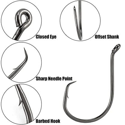 Dr.Fish 100 Pack Octopus Circle Hooks, Saltwater & Freshwater Fishing Hooks, #8-#10/0, Offset, Catfish, Tuna, Striper, Snapper, Bass Fishing - color: Black, size: #3/0-100 Pack