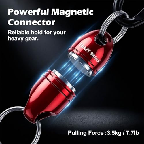 Magnetic Net Release for Fly Fishing, Aluminum Magnetic Quick Release Keychain, Fly Fishing Net Magnet Holder Retractor with Carabiner - color: Dark Red