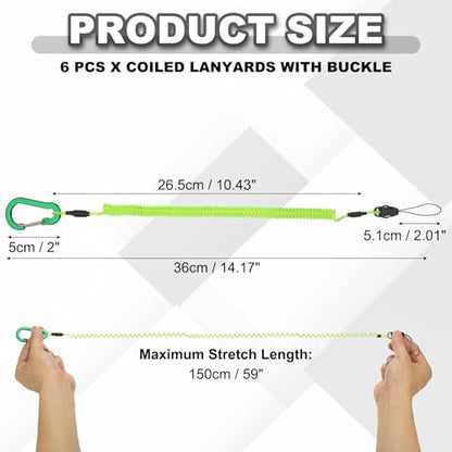 PATIKIL Coiled Lanyards with Buckle Retractable Safety Ring and Quick Release Detachable Buckle for Fishing Equipment - color: Green, size: 59 Inch