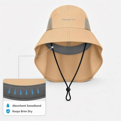 Palmyth Fishing Hat Wide Brim Sun Hat with Neck Flap & Sunglasses Storage | Sun Protection, Adjustable Fit, Breathable Mesh & Sweatband, Foldable, For Men & Women - color: Khaki