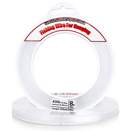 Clear Fishing Wire, Acejoz 656FT Fishing Line Clear Invisible Hanging Wire Strong Nylon String Supports 40 Pounds for Balloon Garland Hanging Decorations - style: 0.45mm, 656ft, 40lb