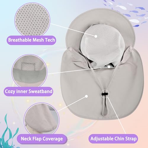Kids Sun Hat with Detachable Neck Flap for Boys & Girls Wide Brim Fishing Hat for Kids Water Resistant UV Protection - color: 1 Pack-light Gray