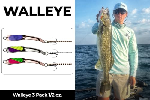 IRON DECOY Spoon Fishing Lures 3-Pack, Multi-Species Metal Spoons for Trout, Walleye, Bass, Salmon, Pike, Ice Fishing & Trolling, Vibrating Spoon Lure Kit - color: Walleye, 1/2 oz