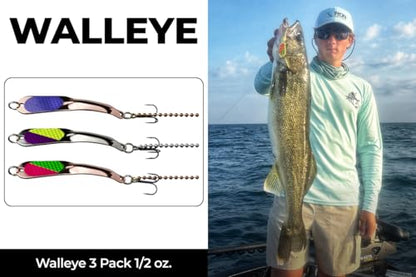 IRON DECOY Spoon Fishing Lures 3-Pack, Multi-Species Metal Spoons for Trout, Walleye, Bass, Salmon, Pike, Ice Fishing & Trolling, Vibrating Spoon Lure Kit - color: Walleye, 1/2 oz