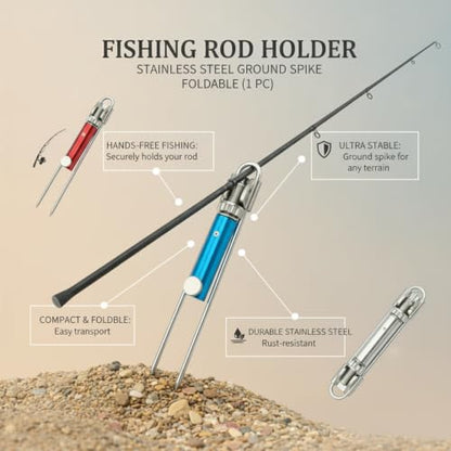 1 Pack Fishing Rod Holder, Stainless Steel Ground Spike for Bank and Shore Fishing, Foldable Design