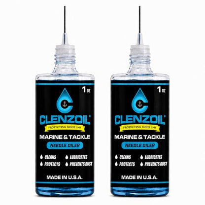 CLENZOIL Marine & Tackle - Fishing Gear Oil Lubricant - for Fish Care Reels, Boat Motors, Downriggers & More - Easily Oils Applicator - size: 2 x 1 oz Needle Oiler