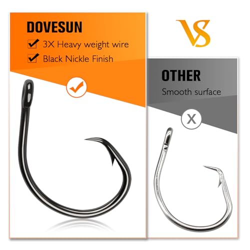 Dovesun Circle Hooks Saltwater 20-25pcs, 3X Strong Circle Fishing Hooks for Catfish in-line Catfish Hook for Striper, Mackerel, Bass, Tuna 3/0 4/0 5/0 6/0 7/0 8/0 9/0 10/0 12/0 - size: 12/0-20pcs