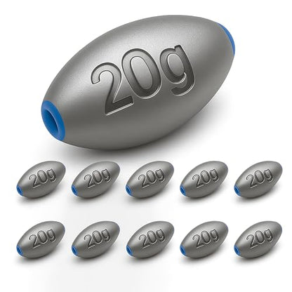 Egg Sinkers Fishing Weights – Lead Oval Sliding Sinkers for Catfish, Bass & Surf Fishing, No-Snag Smooth Hole Design, Heavy Fishing Weights for Bottom Rigs in Lakes, Rivers & Beach - style: 20g-10pcs