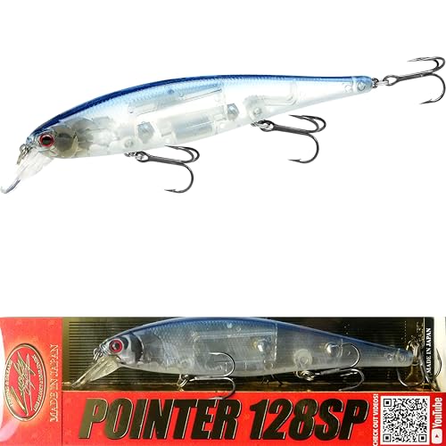 LUCKY CRAFT Pointer 128SP, Freshwater Lake Bass Fishing Lure, Jerkbait, Suspending, Fishing Gear, Fishing Accessories, Fishing Tackle - color: 369 Crystal Pro-Blue