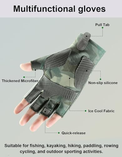 Sun Gloves UPF 50+ Fishing Gloves, Fingerless Sun Protection UV Protection Fishing Gloves Men/Women for Kayaking, Hiking, Paddling, Driving